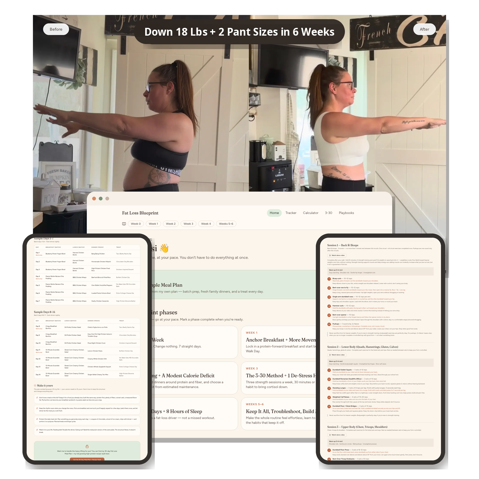 The Fat Loss Blueprint inside, next to Chelsi's 18 lb in 6 weeks before and after